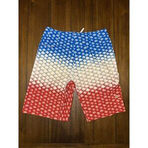 Columbia PFG Swim‎ Trunks Shorts Mens 34 W 11 L Red White Blue Fish Scales USA